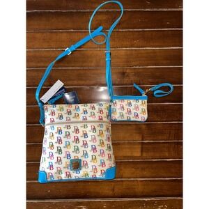 NWT Dooney & Bourke 1975 Logo Crossbody Bag & Coin Purse Set Blue Trim Novelty‎